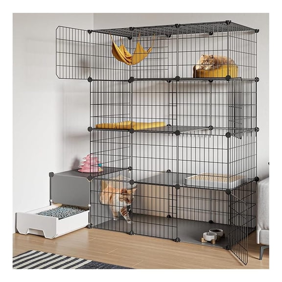 Cat Cage with Litter Box,4-Tier DIY Enclosures Large Playpen Detachable Metal Wire Kennel Indoor Crate Large Exercise Place Ideal for 1-2 Cats (41.3" L x 17.8" W x 55.1" H)