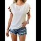 thumbnail image 2 of Camisas de Mujer con Estampado Floral de Crochet, Corta, Cuello Redondo, Blusa Informal Tipo Jersey, Tops de Verano L, 2 of 10
