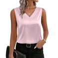 thumbnail image 3 of Inglocry Silk Satin Tank Tops V Neck Camisole Casual Cami Sleeveless Shirt Blouses Silky Basic Tanks Pink 2XL, 3 of 10