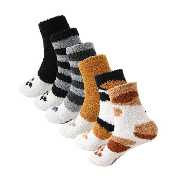 Women's Socks 6 Pairs Fall Winter Cute Cat Pattern Socks Multicolor, 6-Pack Home Sleeping Warm Socks