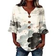 thumbnail image 3 of IMENGL Women's Blouse Basic Art Print V Neck 3/4 Sleeve Decor Fit Top Summer Retro Casual Outfits Loose Button Down Shirts for Women,M-XXXL, 3 of 6