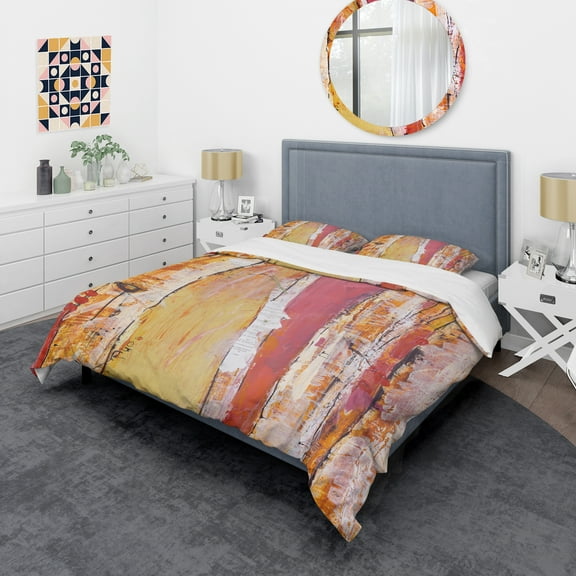 Designart 'Orange Glam Natural Wood' Glam Duvet Cover Set