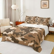 jejeloiu Jungle Animal Deer Bed Sheets,Fishing And Hunting King Sheets,Brown Camo Camouflage Sheet Set For Adults,Super Cozy Room Decor,4 Pieces