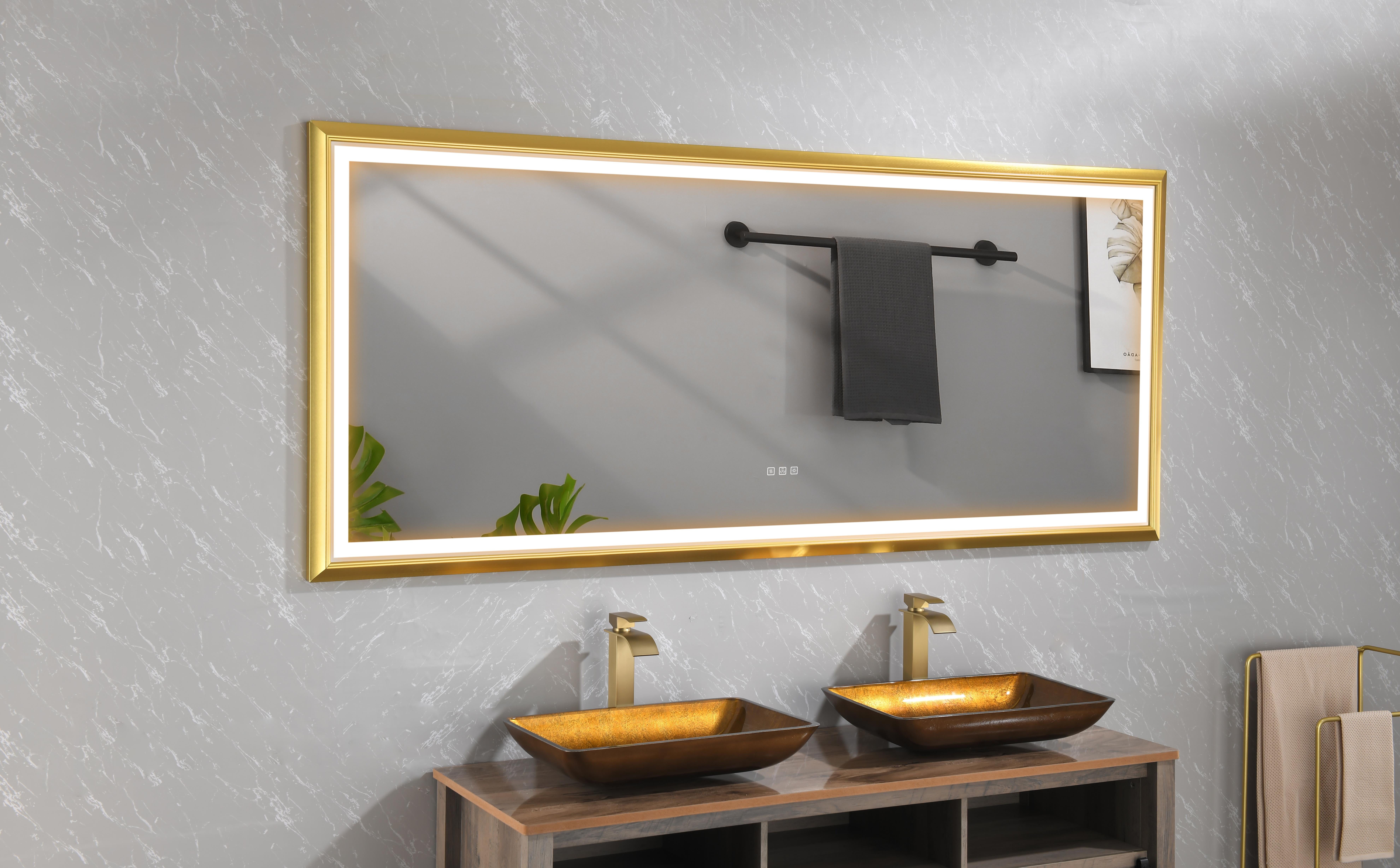 88 in. W x 38 in. H Oversized Rectangular Brushed gold Framed LED