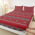 thumbnail image 3 of Homewish Red Triangle Aztec Bed Sheets, Western Hippie Bohemian King Sheets, Tribal Cowgirl Cowboy Sheet Set, Super Cozy Room Decor, 4-Piece, 3 of 7
