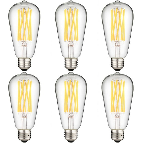 Sunlite - S19 LED Long Antique Style Bulb in Warm White, 8 Watts (60 Watt Equivalent), Dimmable, Medium Base, 15,000 Hours Lamp Life, 880 Lumens, Energy Efficient, Safety Rated, Indoor Use - 6 Pack
