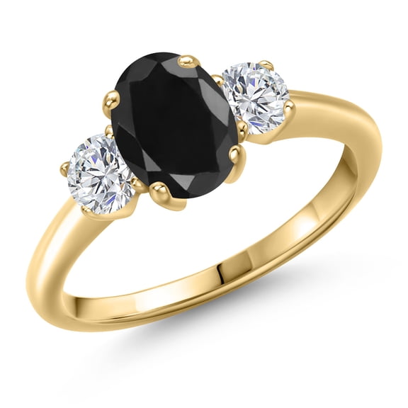 Gem Stone King 10K Yellow Gold Black Sapphire and Lab Grown Diamond Engagement Ring for Women | 2.20 Cttw | Oval 8X6MM | Gemstone September Birthstone | Size 8