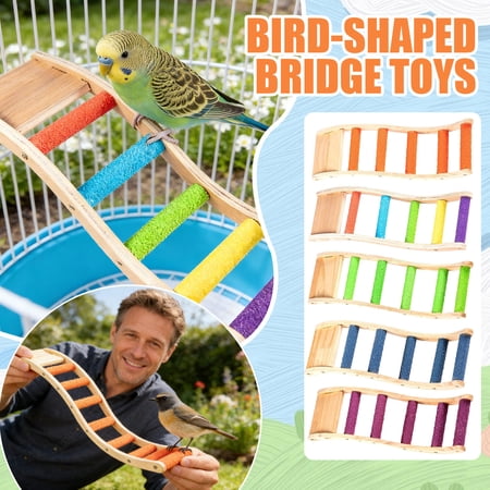 Bird Ladder Bridge Wooden Perch Stand Exercise Toy for Parakeet Conure Cage and Small Pets Blue