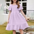 thumbnail image 5 of EnJoCho Girls' Square Neck Dress With Embroidery & Short Flare Sleeve A Line Dress For Toddler & Kids Little Girls’ Linen Sundress, 5 of 7