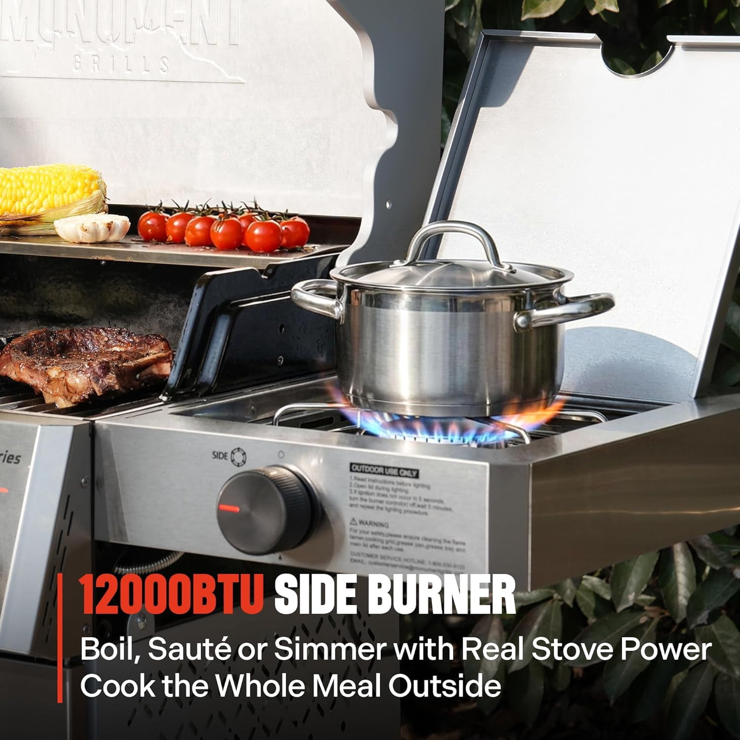 Monument Grills 4 +1  Burner Propane Gas Grill,49,000 BTU Stainless Steel Outdoor Patio Barbecue Grill with  Raincover