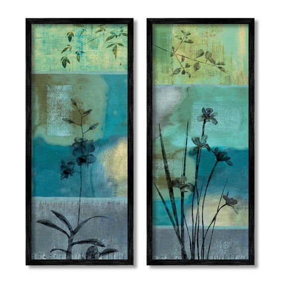Contemporary Blooming Orchid Sprouts Botanical & Floral Graphic Art Black Framed Art Print Wall Art, Set of 2