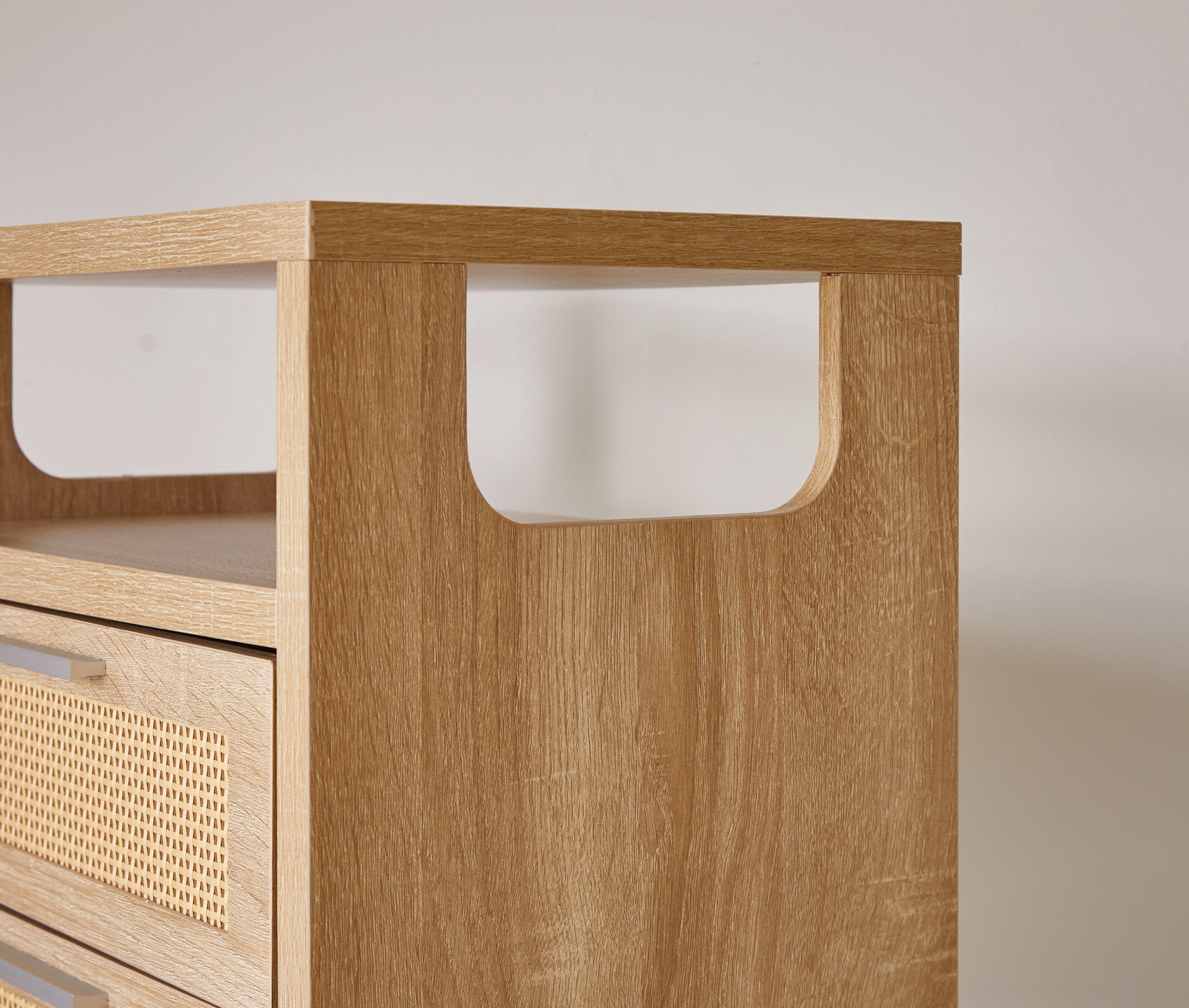 Noble House Modern Nightstand Set of 2 with Drawers, Wood Bedside Tables with Metal Handles, Natural
