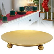 Metal Candle Holder, Decorative Pillar Candle Holder, 4.33in Dia/0.82in H, Iron Candle Plate, Candle Stand for Wax Candles Incense Cones, Candle Tray Candle Dish for Table Centerpiece, 1 Pack/Gold