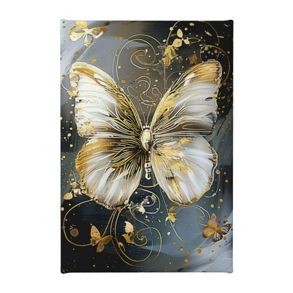8x12 inch Canvas Hanging Picture White Gold Butterfly,Yard Garden,Living Room,Bar Wall Decor,Modern Style White Gold Butterfly Decorative Painting,Gift For Butterfly Lovers,Cafe,Lounge Decor