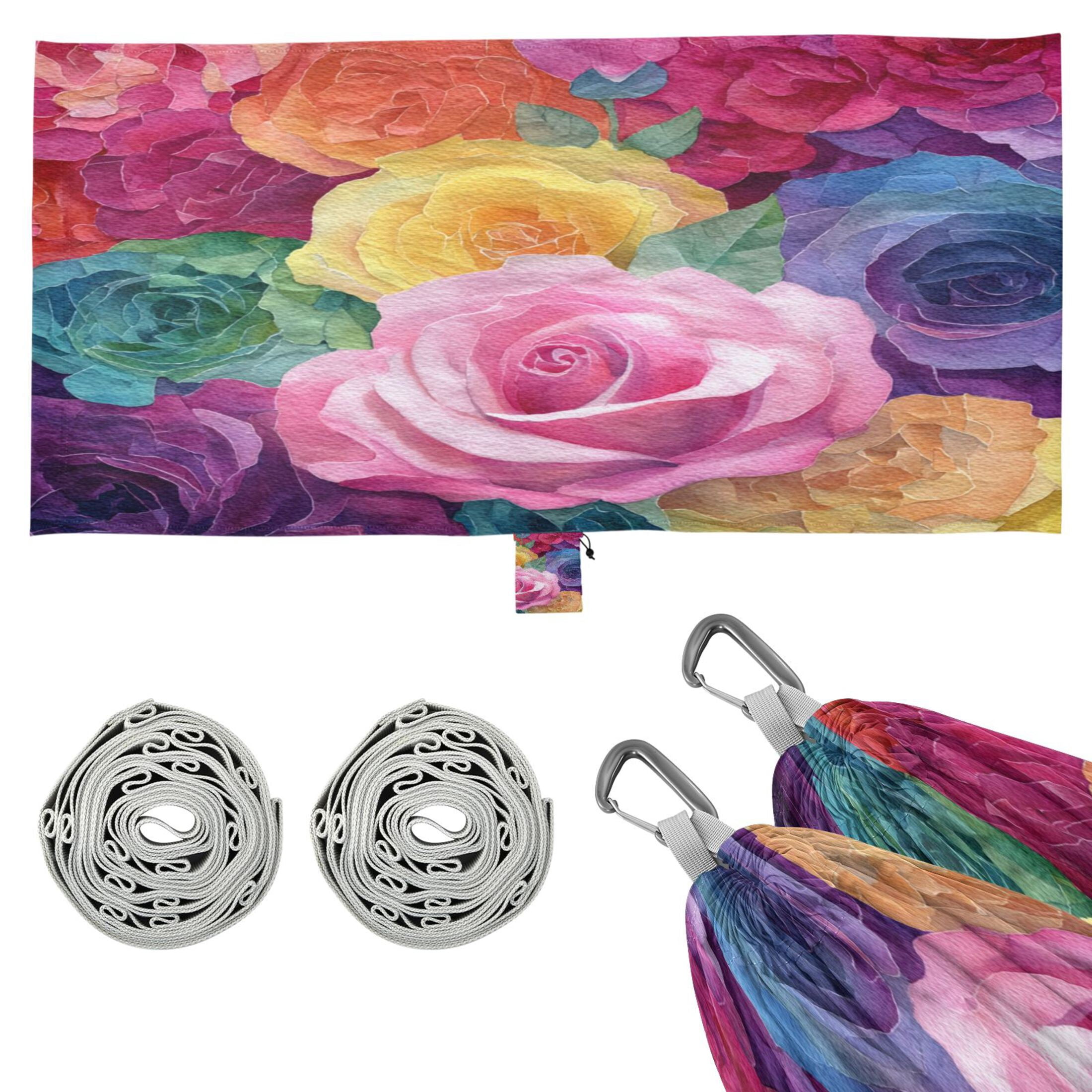 Hammock Camping Hammock Nylon Portable Hammock Travel Camping Hammock Romantic Watercolor Rose Art