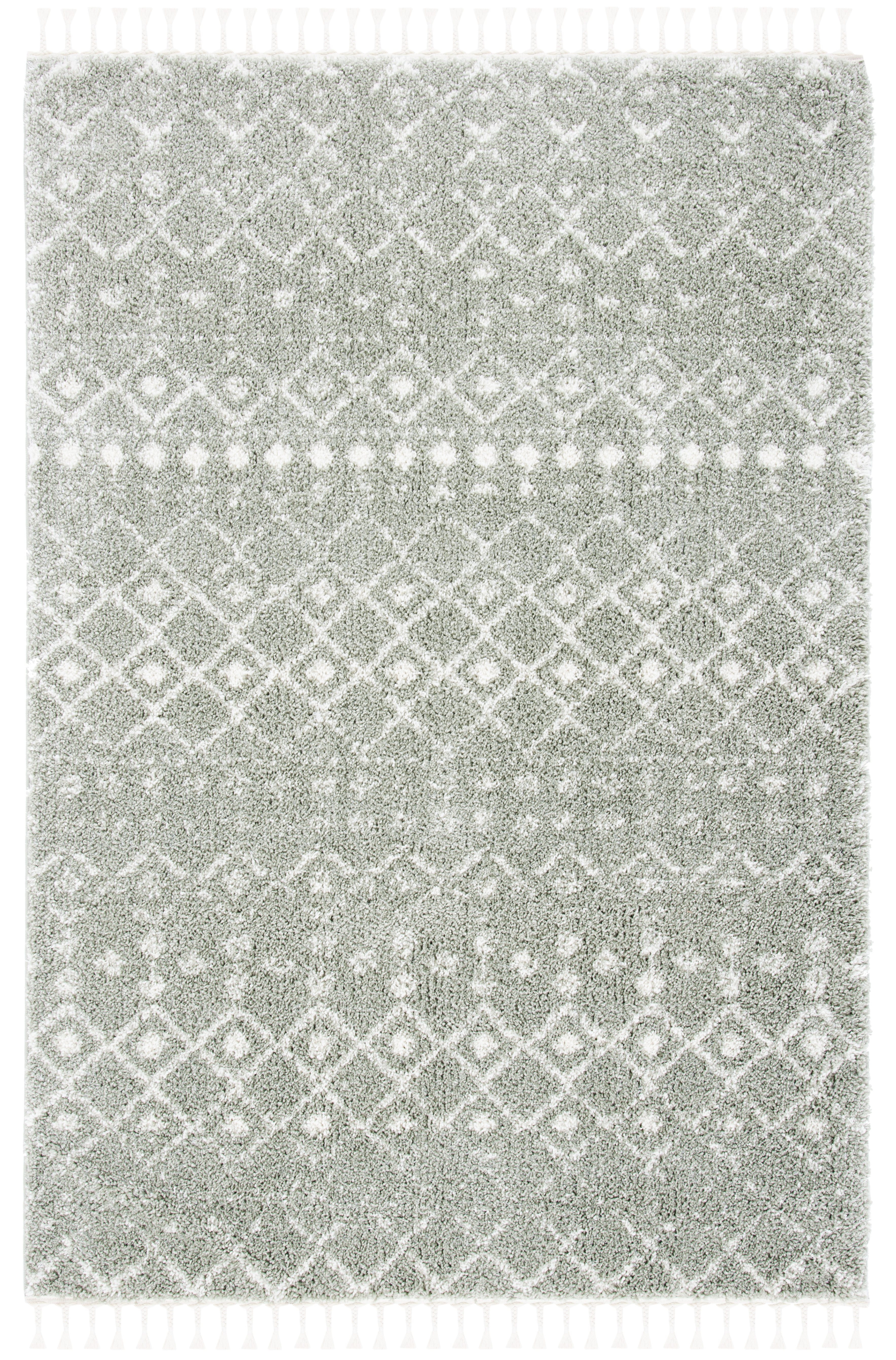 SAFAVIEH Berber Fringe Vinal Aztec Shag Area Rug, Sage/Ivory, 5'3" x 7'6"