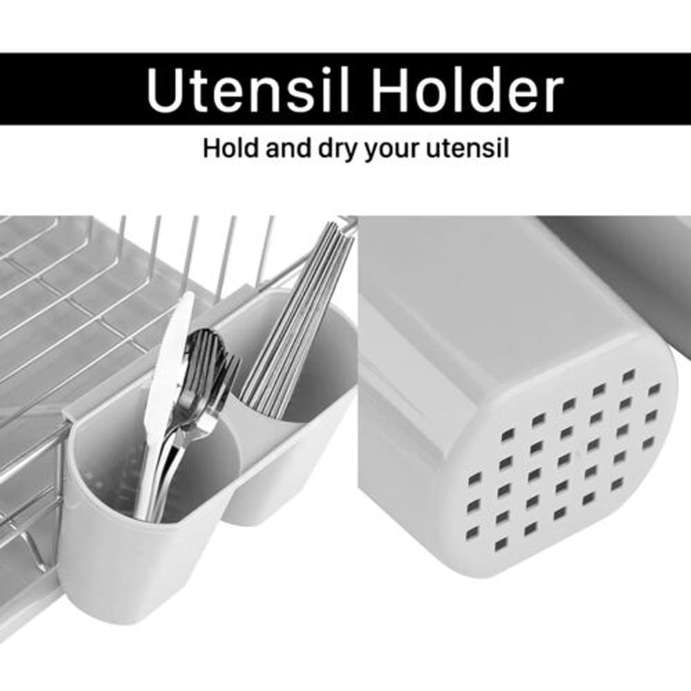 18.9" x 11.8" x 4.3" Dish Drying Rack Space-Saving for Kitchen Counter, Durable Dish Rack with Cutlery Holder for Dishes Knives Spoons Forks