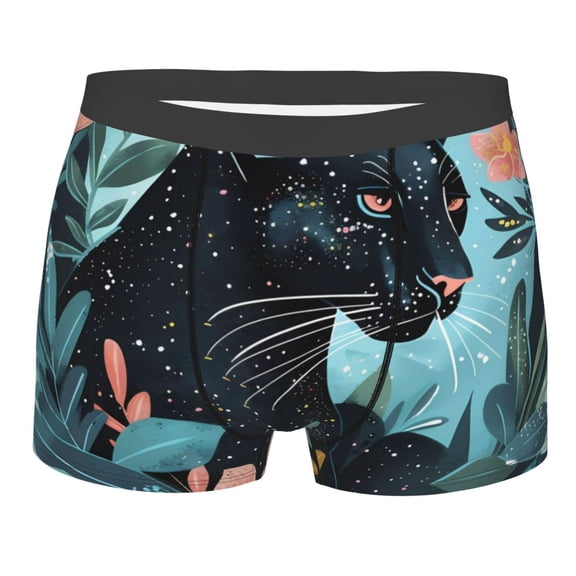 Bingfone Black Panther Floral Illustration Men's Underwear - Casual Stretch Boxer Briefs-Large