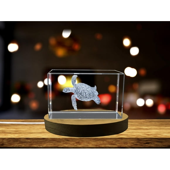 Hawksbill Sea Turtle Engraved Crystal Paperweight - Iconic Reef Dweller Replica