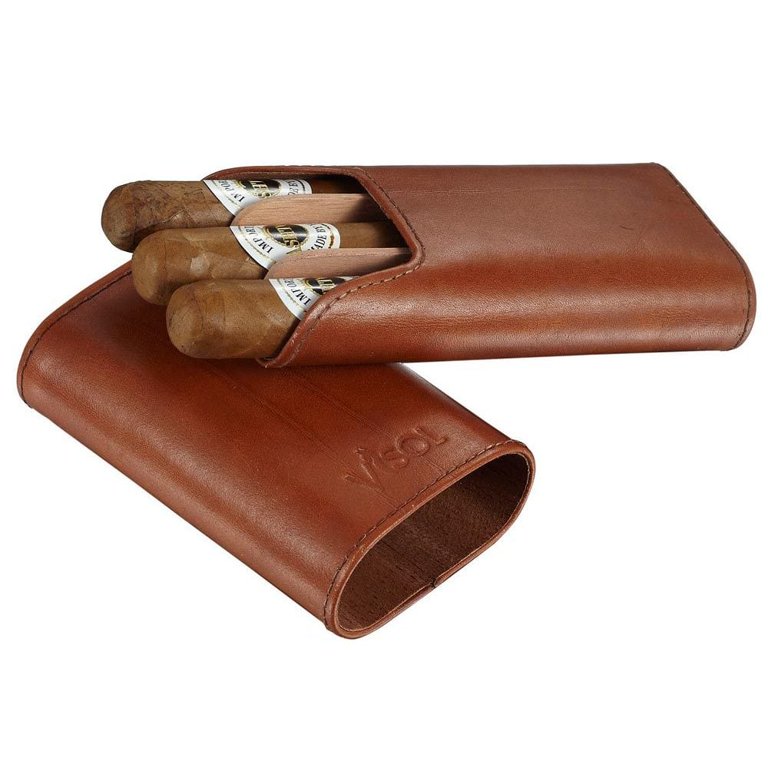 Visol Legend Brown Genuine Leather Cigar Case with Cutter