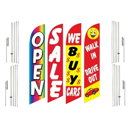 4 Swooper Flags With 4 Pole Kits Open Sale We Buy Cars Walk In Drive Out
