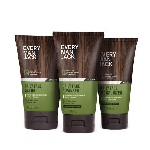 Every Man Jack Mens Daily Skin Regimen Set - Face Scrub, Wash, & Lotion