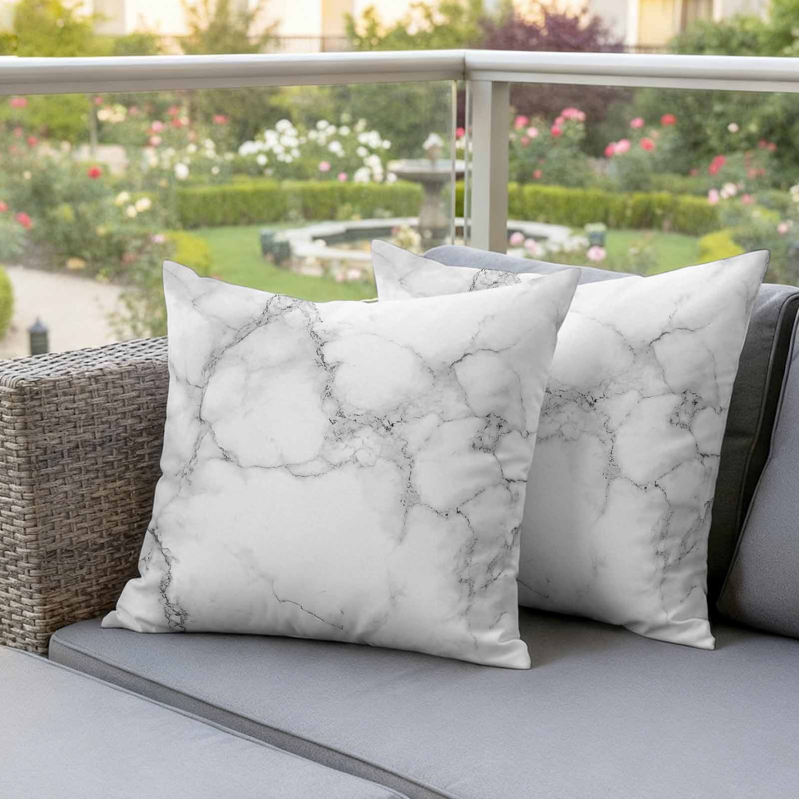 Outdoor Pillow Covers 18x18 Pack of 2, Simple White Black Marble Texture Decorative Pillow Cover Waterproof Pillowcase, Modern Abstract Art Farmhouse Cushion Covers for Garden Patio Sofa Couch Bench