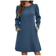 thumbnail image 1 of cfhntfmh Robe Tricotée pour Femmes Manches Longues Bouffantes Automne Slim Côtelée Col Rond Tunique Décontractée avec Poches, 1 of 7