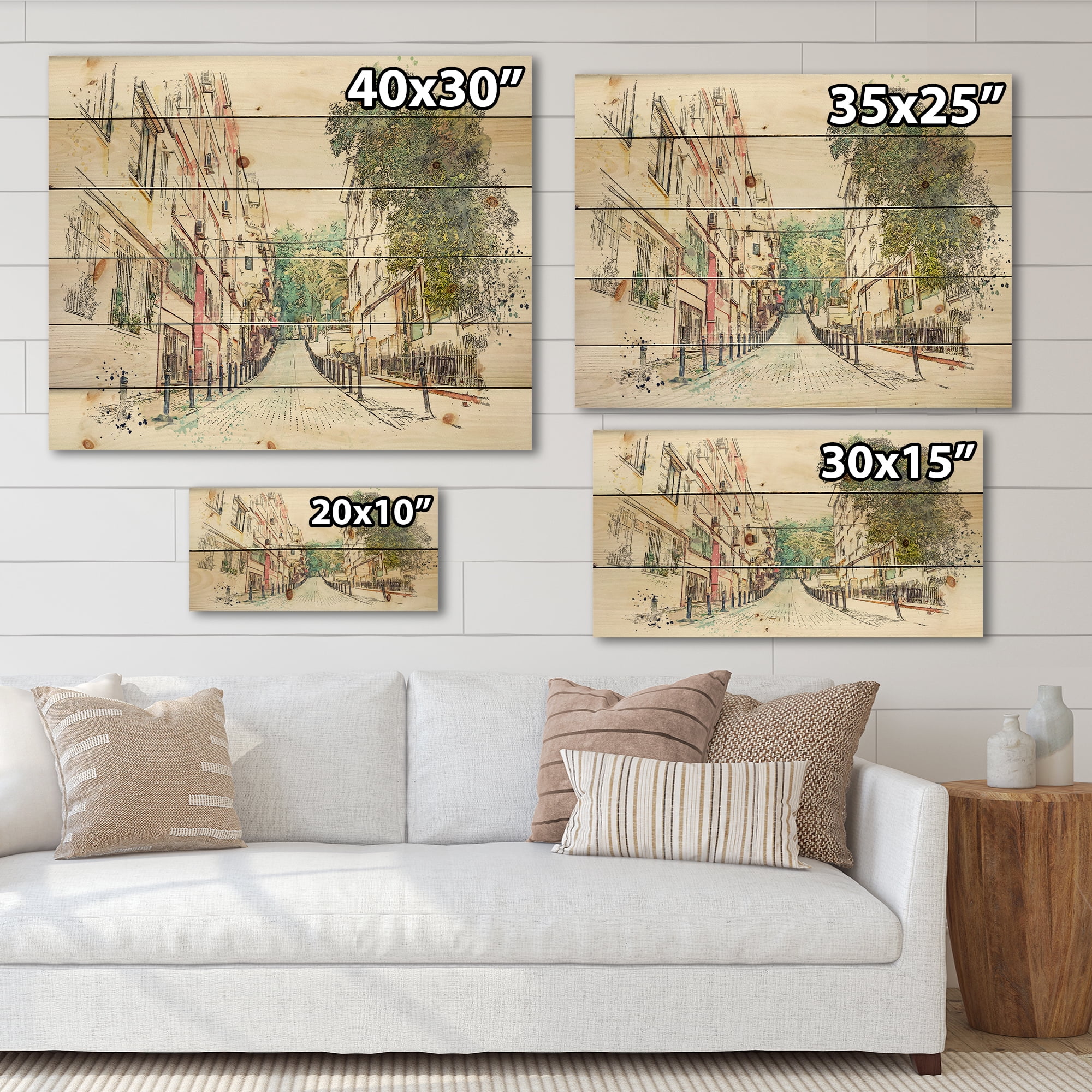 Designart 'Traditional Street In City Istanbul' Traditional Print on Natural Pine Wood