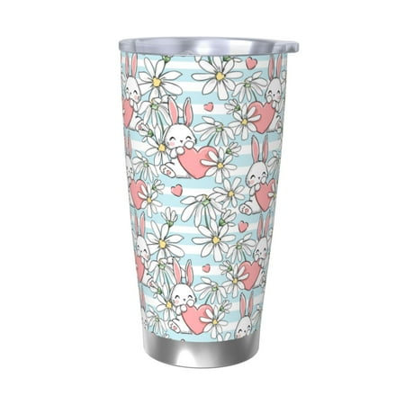 

KLL Cute Rabbit And Heart Print 40oz Stainless Steel Insulated Car Cup with Spillproof Lid - Keep Your Drink Hot or Cold on the Go-Without Straw