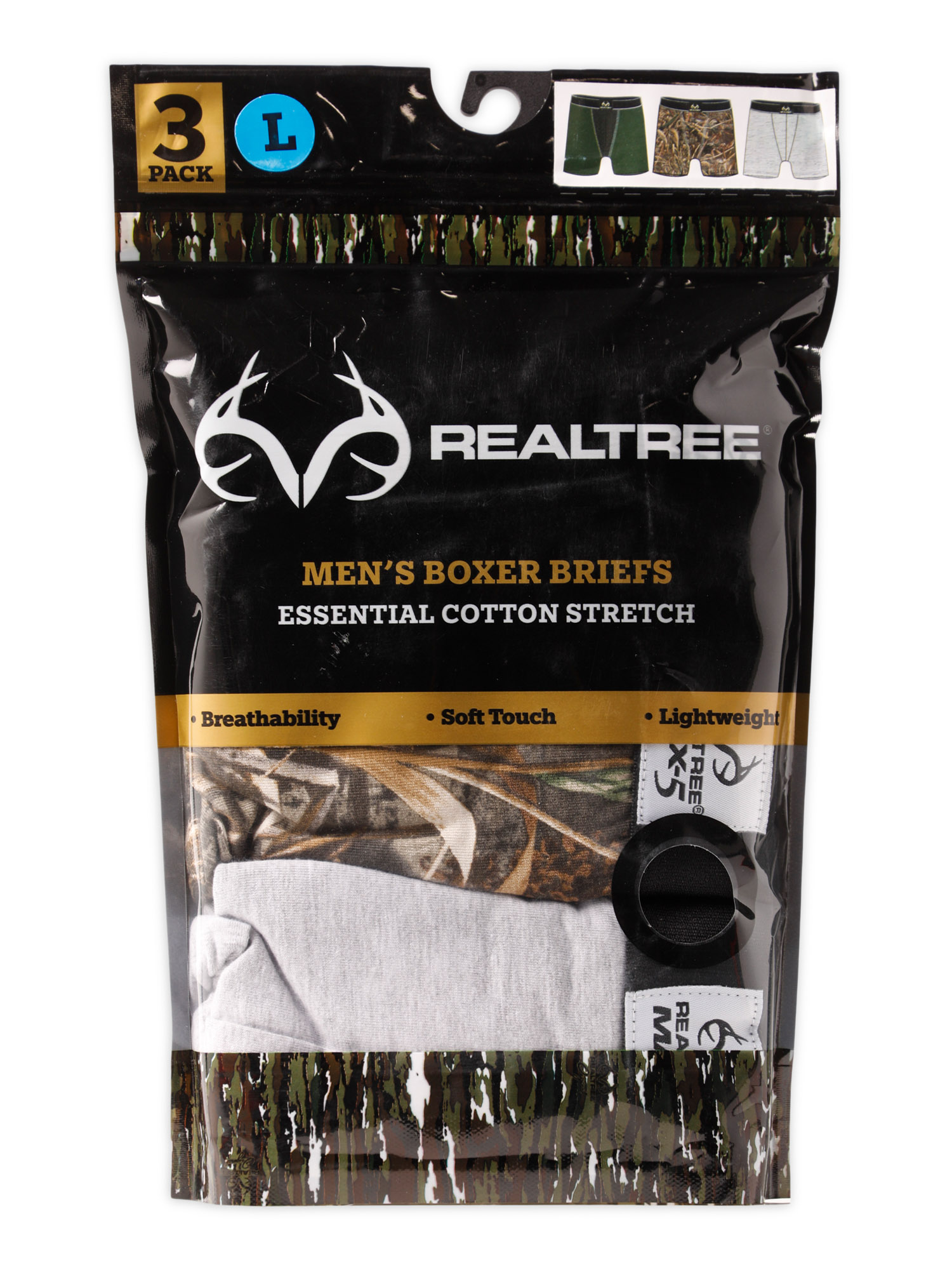 Realtree 3-Pack Adult Mens Cotton Stretch Boxer Briefs, Sizes S-XL