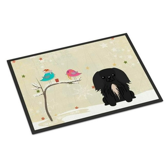 Christmas Presents Between Friends Pekingnese Black Indoor or Outdoor Mat, 24 x 0.25 x 36 in.