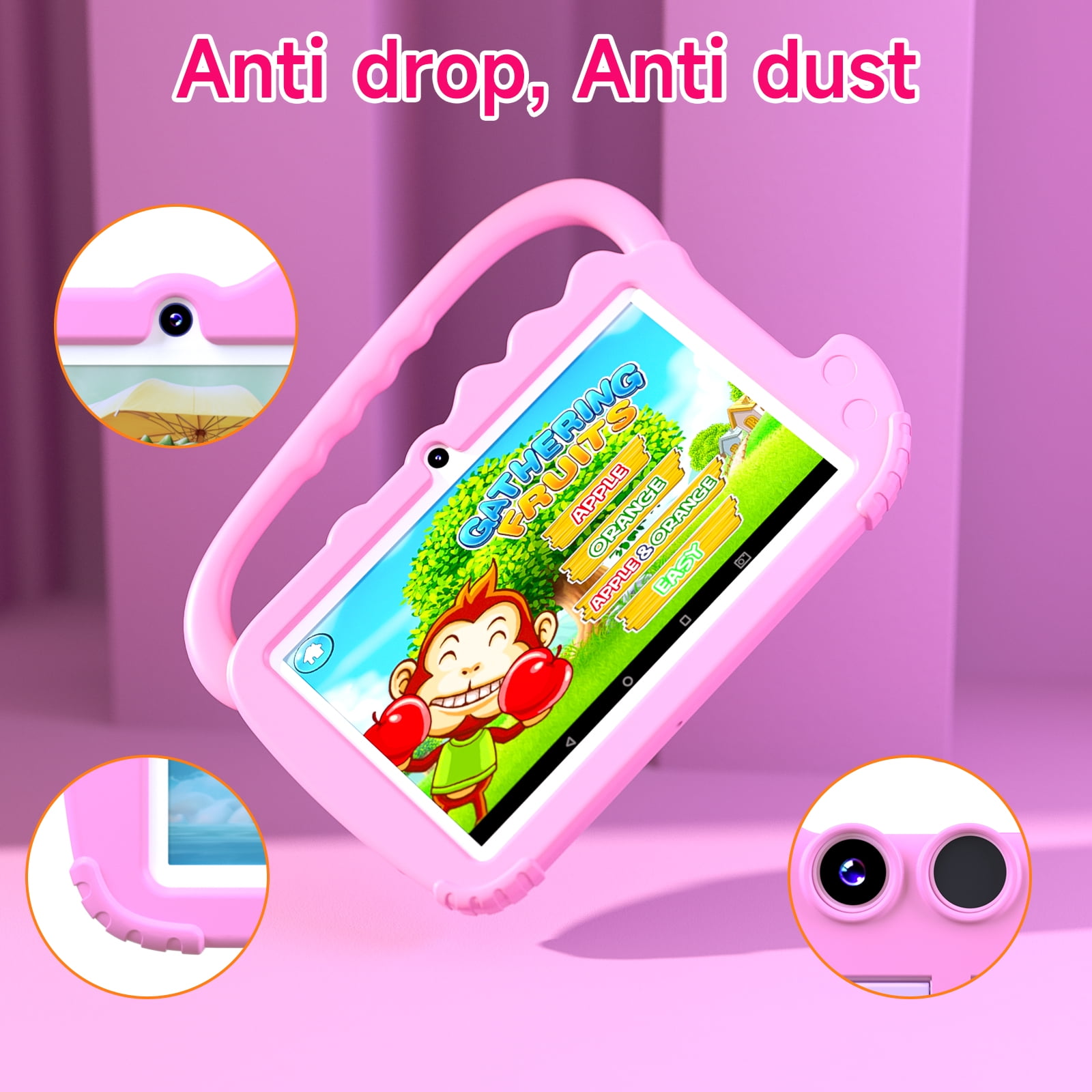 2024 Kids 7 inch Tablets,  Android 12 Tablet for Kids, 4GB+32GB ROM+1TB Expand PINK
