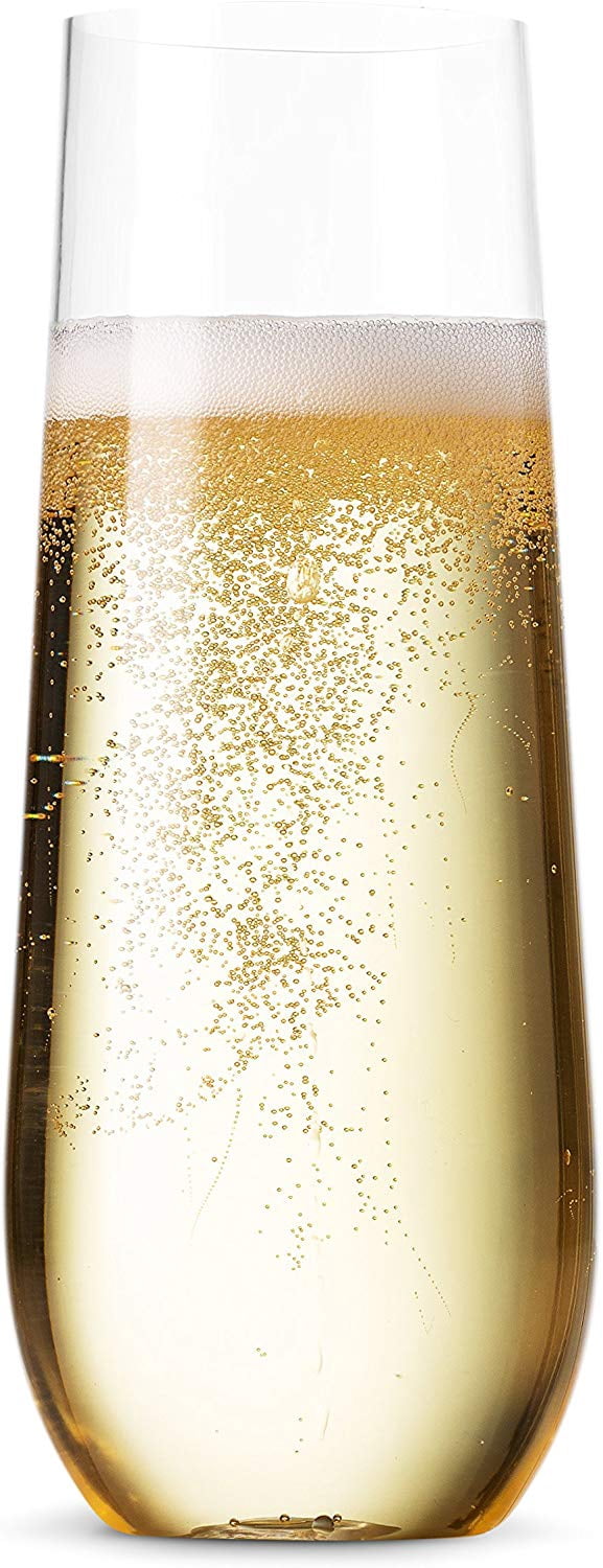 36 Pack Stemless Plastic Champagne Flutes Disposable 9 Oz Clear Plastic Toasting Glasses Shatterproof Recyclable and BPA-Free