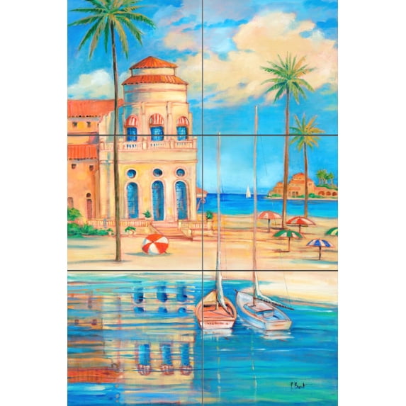 Tile Mural Kitchen Backsplash - Mediterranean Beach Club 1 - by Paul Brent