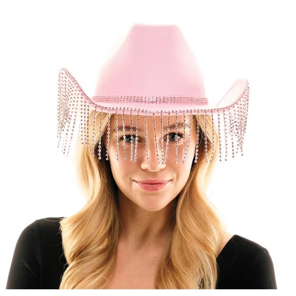 Morris Costumes Pink Cowboy Hat with Rhinestone Fringe Halloween Costume Headwear - Pink One Size