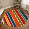 thumbnail image 3 of Vertical Striped Round Area Rug 4Ft Washable Circle Rugs for Bedroom Dining Room, Retro Minimalist Lines Rustic Boho Non-Slip Carpet Floor Mats Indoor Outdoor Carpet Runner Aesthetic Home Decor, 3 of 8