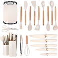 thumbnail image 1 of Kitchen Utensil Set, Kitchen Knife Set with Block & 11 PCS Cooking Utensils Set,Heat Resistant Silicone Utensils, 6 Piece Sharp Stainless Steel Chef Knives with Whisk and Cutting Board (White), 1 of 8