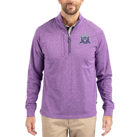 Women's-Cutter & Buck Heather Purple Northwestern Wildcats Adapt Eco Knit Stretch Recycled DryTec Raglan Quarter-Zip