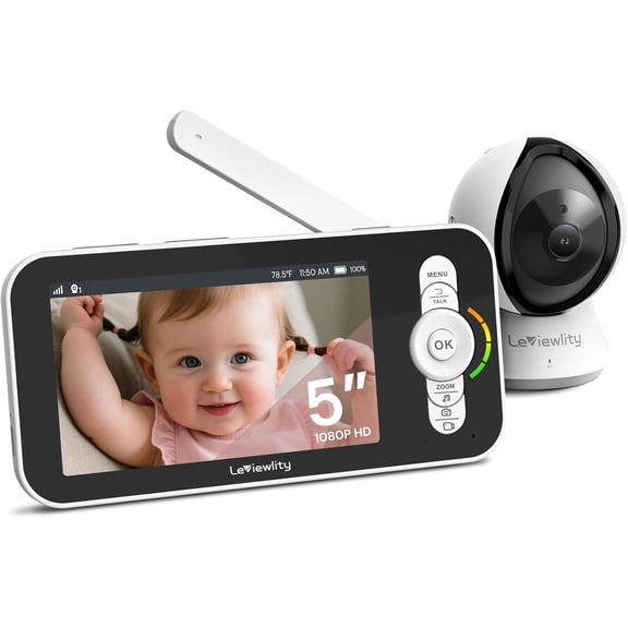 Leivewlity Baby Monitor No WiFi with Camera and Audio, 5" 1080P HD Screen with 1100ft Range, 5000mAh Battery, 8X Zoom, Infrared Night Vision, VOX, 2-Way Talk, Photo & Video Record for Crib, Nursery