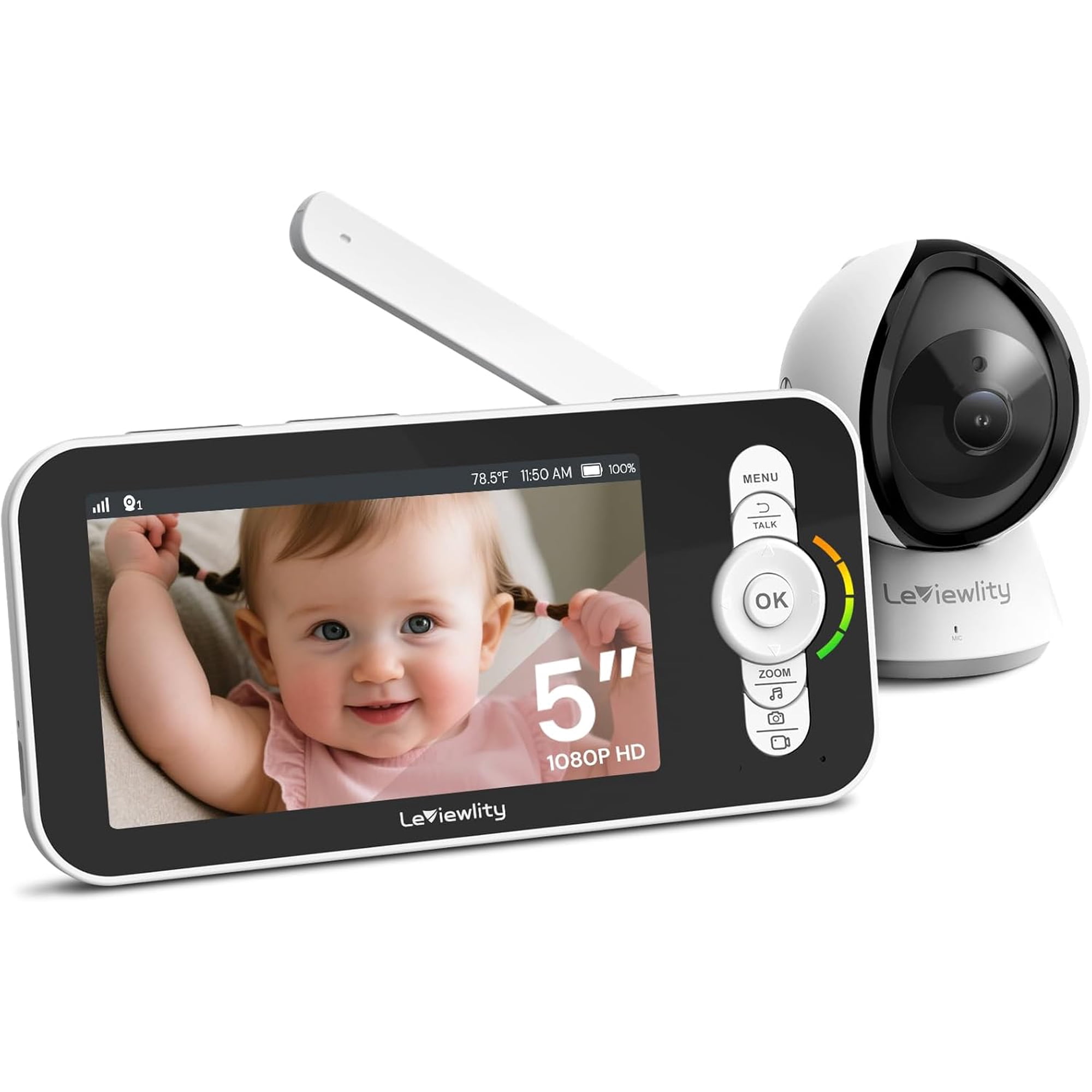 Leivewlity Baby Monitor No WiFi with Camera and Audio, 5" 1080P HD Screen with 1100ft Range, 5000mAh Battery, 8X Zoom, Infrared Night Vision, VOX, 2-Way Talk, Photo & Video Record for Crib, Nursery