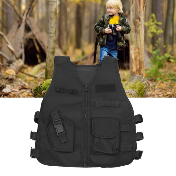 Entrenamiento De Seguridad Para Niños Chaleco Militar, Chaleco Para Niños Con Chaleco Negro Ajustable Para Escalar