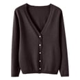 thumbnail image 5 of Women's Long Sleeve Button Down Cropped V-Neck Knit Cardigan Sweater Classic Elegant Shrugs for Women Autumn Spring Coffee L, 5 of 6