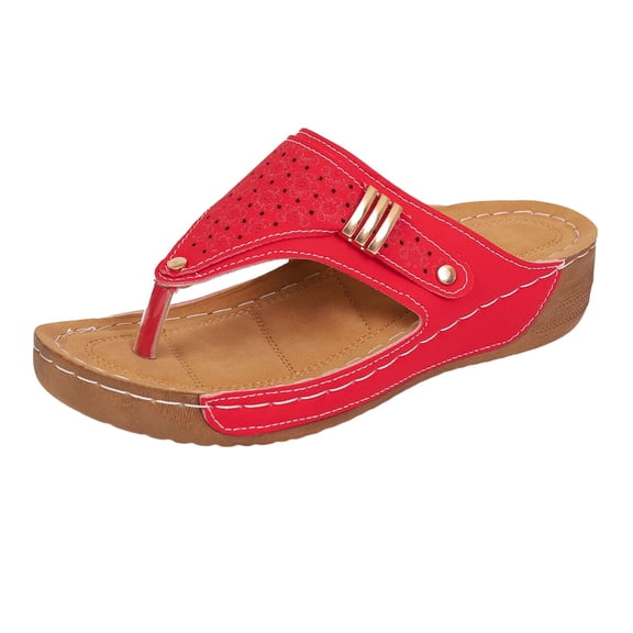 Womens Navy Wedge Sandals Comfortable Walking Shoes with Cushioned Insole, Breathable Cut-Out Thong Sandals for Women Casual Summer,Size 6