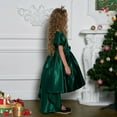 thumbnail image 4 of Girls Elegant Princess High Low Dress with Puff Sleeves Satin Formal Gown, 4 of 5