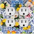 thumbnail image 1 of Metal Light Switch Plate Cover Floral Fruit Blue Tile Pattern Collage TIL004, 1 of 14