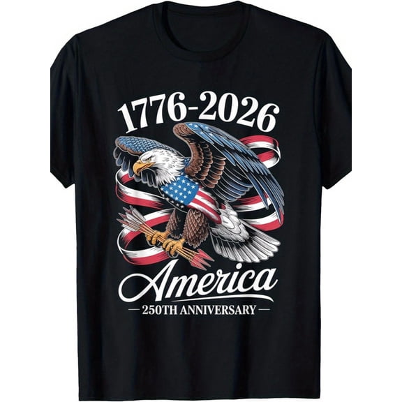 Retro America 250th Anniversary T-Shirt 1776-2026 Patriotic Bald Eagle USA Flag Graphic Tee for Men and Women Vintage Style Semiquincentennial Celebration Top