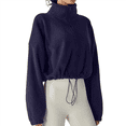 thumbnail image 2 of Women's Fleece Cropped Jacket with Drawstring Hem Navy Blue L, 2 of 6