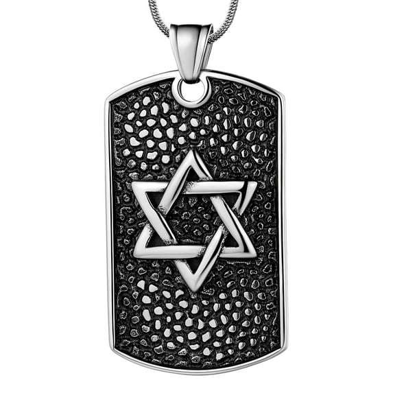 Jewmon Dog Tag Star of David Necklace for Men 316L Stainless Steel Judaic Magen David Pendant Israel Jewelry
