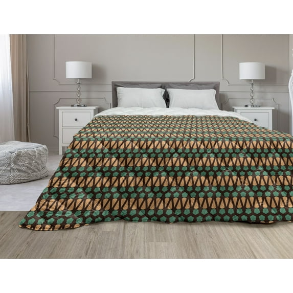 Banana Down Alternative Comforter, Graphical Tasty Fruit Scattered on a Plain Background, Microfiber Quilt for All Season, 5 Sizes, Pastel Yellow Sea Blue, by Ambesonne